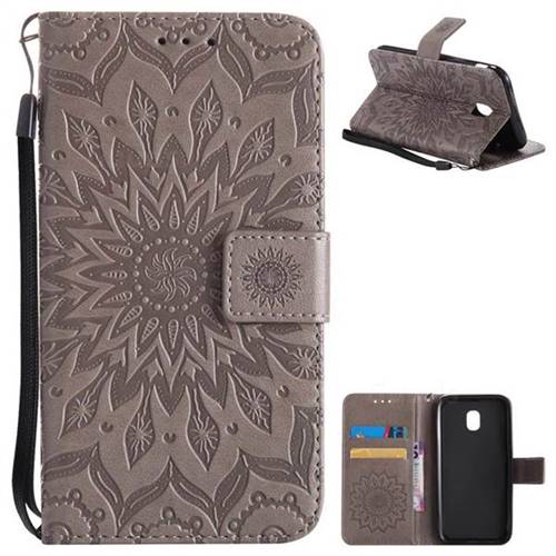 Embossing Sunflower Leather Wallet Case for Samsung Galaxy J3 2017 J330 Eurasian - Gray