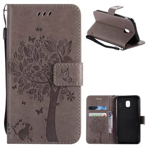 Embossing Butterfly Tree Leather Wallet Case for Samsung Galaxy J3 2017 J330 Eurasian - Grey