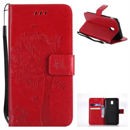 Embossing Butterfly Tree Leather Wallet Case for Samsung Galaxy J3 2017 J330 Eurasian - Red