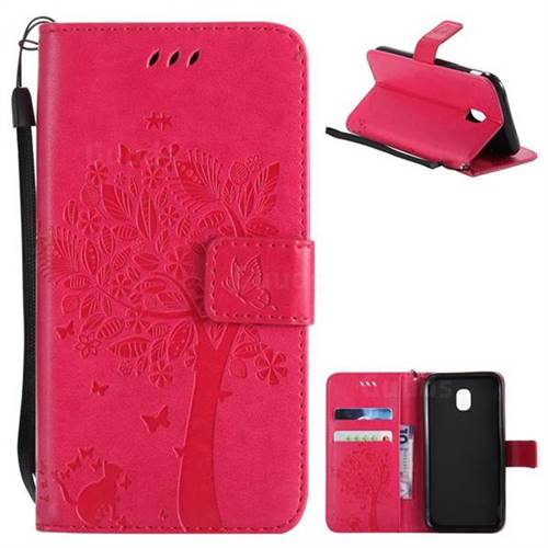 Embossing Butterfly Tree Leather Wallet Case for Samsung Galaxy J3 2017 J330 Eurasian - Rose