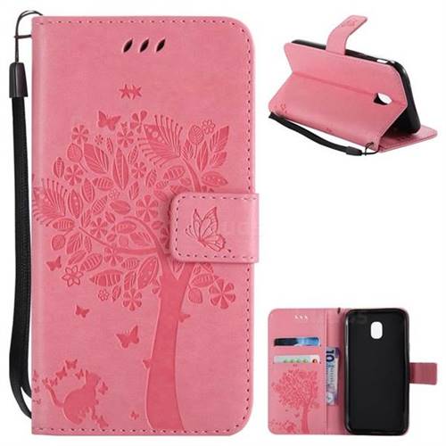 Embossing Butterfly Tree Leather Wallet Case for Samsung Galaxy J3 2017 J330 Eurasian - Pink