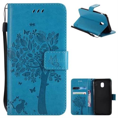 Embossing Butterfly Tree Leather Wallet Case for Samsung Galaxy J3 2017 J330 Eurasian - Blue