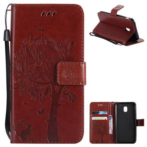 Embossing Butterfly Tree Leather Wallet Case for Samsung Galaxy J3 2017 J330 Eurasian - Brown