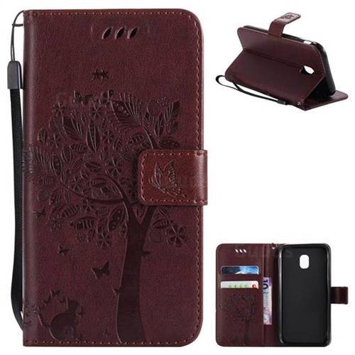 Embossing Butterfly Tree Leather Wallet Case for Samsung Galaxy J3 2017 J330 Eurasian - Coffee