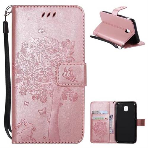 Embossing Butterfly Tree Leather Wallet Case for Samsung Galaxy J3 2017 J330 Eurasian - Rose Pink