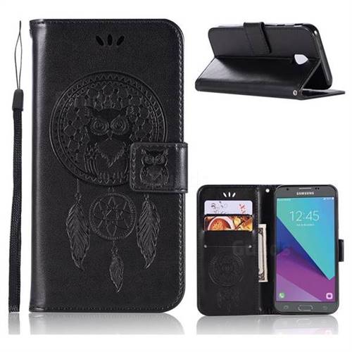 Intricate Embossing Owl Campanula Leather Wallet Case for Samsung Galaxy J3 2017 J330 Eurasian - Black
