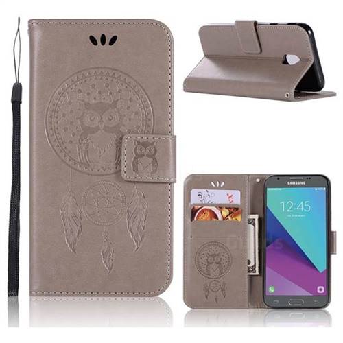 Intricate Embossing Owl Campanula Leather Wallet Case for Samsung Galaxy J3 2017 J330 Eurasian - Grey