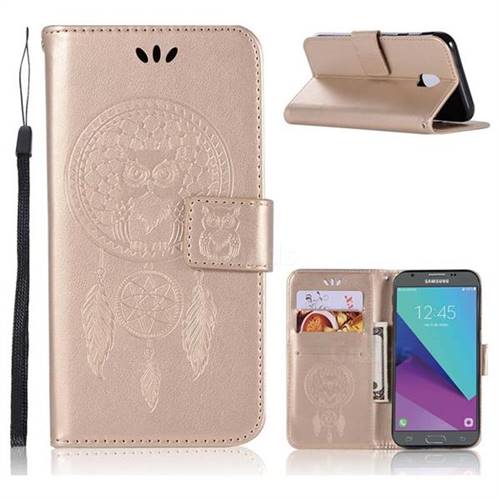 Intricate Embossing Owl Campanula Leather Wallet Case for Samsung Galaxy J3 2017 J330 Eurasian - Champagne