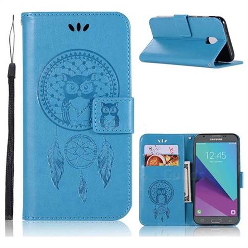 Intricate Embossing Owl Campanula Leather Wallet Case for Samsung Galaxy J3 2017 J330 Eurasian - Blue