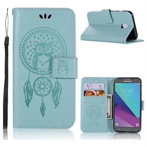 Intricate Embossing Owl Campanula Leather Wallet Case for Samsung Galaxy J3 2017 J330 Eurasian - Green