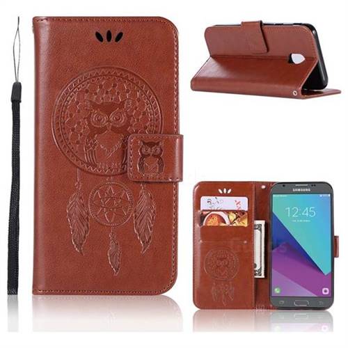 Intricate Embossing Owl Campanula Leather Wallet Case for Samsung Galaxy J3 2017 J330 Eurasian - Brown