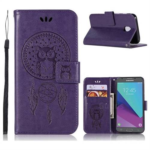 Intricate Embossing Owl Campanula Leather Wallet Case for Samsung Galaxy J3 2017 J330 Eurasian - Purple