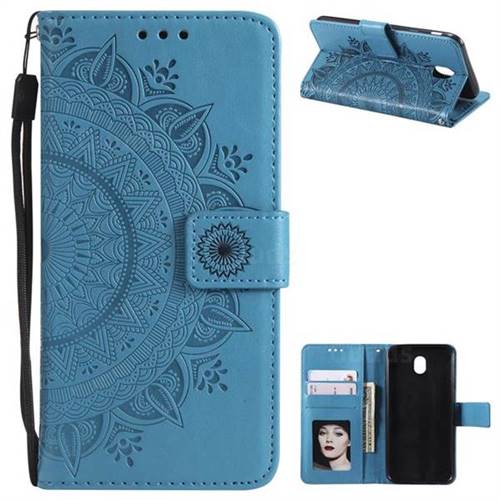 Intricate Embossing Datura Leather Wallet Case for Samsung Galaxy J3 2017 J330 Eurasian - Blue
