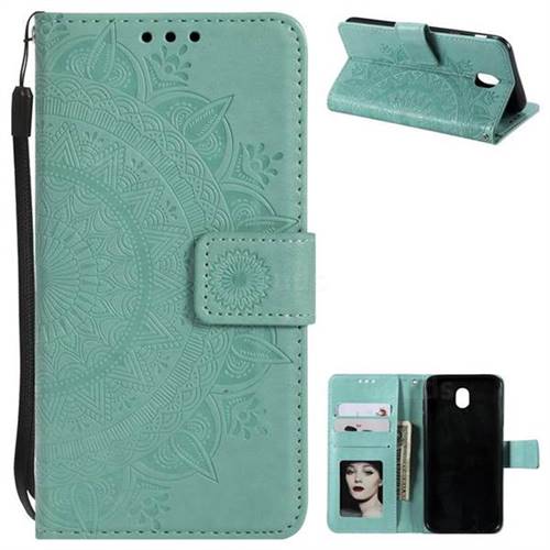 Intricate Embossing Datura Leather Wallet Case for Samsung Galaxy J3 2017 J330 Eurasian - Mint Green