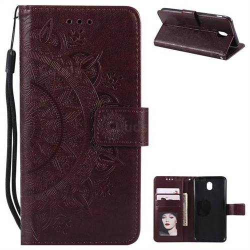 Intricate Embossing Datura Leather Wallet Case for Samsung Galaxy J3 2017 J330 Eurasian - Brown