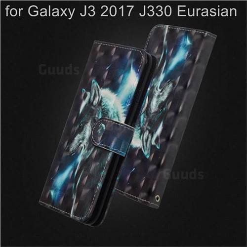 Snow Wolf 3D Painted Leather Wallet Case for Samsung Galaxy J3 2017 J330 Eurasian