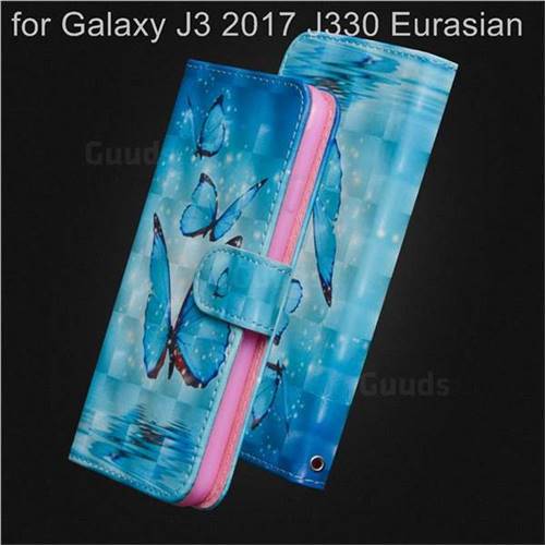 Blue Sea Butterflies 3D Painted Leather Wallet Case for Samsung Galaxy J3 2017 J330 Eurasian