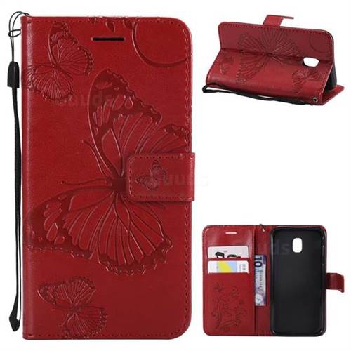 Embossing 3D Butterfly Leather Wallet Case for Samsung Galaxy J3 2017 J330 Eurasian - Red