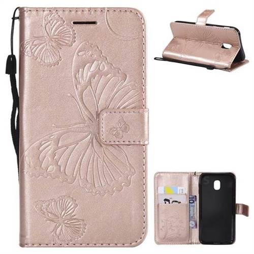 Embossing 3D Butterfly Leather Wallet Case for Samsung Galaxy J3 2017 J330 Eurasian - Rose Gold