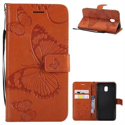 Embossing 3D Butterfly Leather Wallet Case for Samsung Galaxy J3 2017 J330 Eurasian - Orange