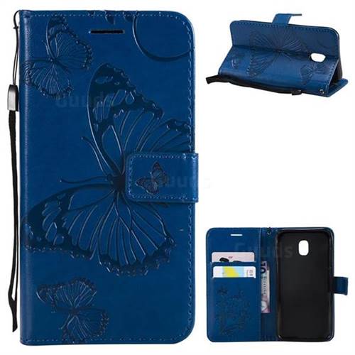 Embossing 3D Butterfly Leather Wallet Case for Samsung Galaxy J3 2017 J330 Eurasian - Blue