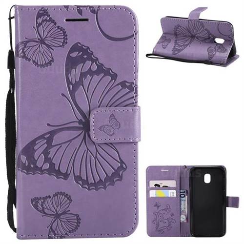 Embossing 3D Butterfly Leather Wallet Case for Samsung Galaxy J3 2017 J330 Eurasian - Purple
