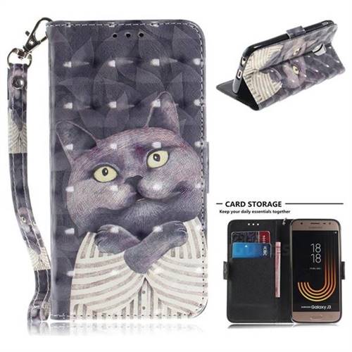 Cat Embrace 3D Painted Leather Wallet Phone Case for Samsung Galaxy J3 2017 J330 Eurasian