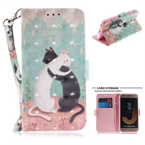 Black and White Cat 3D Painted Leather Wallet Phone Case for Samsung Galaxy J3 2017 J330 Eurasian