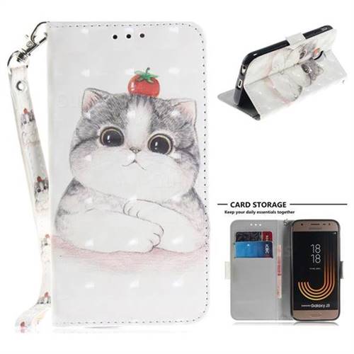 Cute Tomato Cat 3D Painted Leather Wallet Phone Case for Samsung Galaxy J3 2017 J330 Eurasian