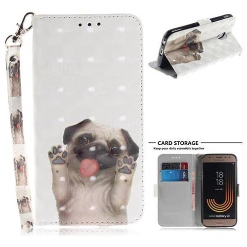Pug Dog 3D Painted Leather Wallet Phone Case for Samsung Galaxy J3 2017 J330 Eurasian