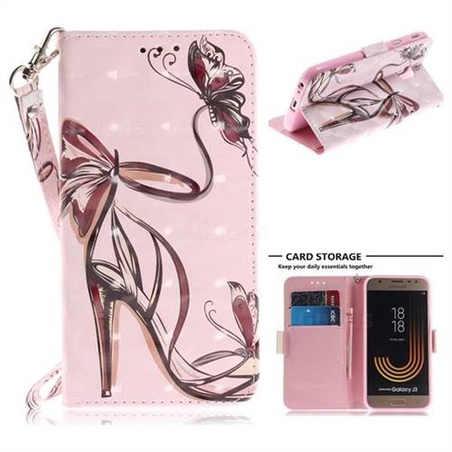 Butterfly High Heels 3D Painted Leather Wallet Phone Case for Samsung Galaxy J3 2017 J330 Eurasian
