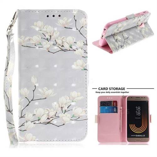 Magnolia Flower 3D Painted Leather Wallet Phone Case for Samsung Galaxy J3 2017 J330 Eurasian