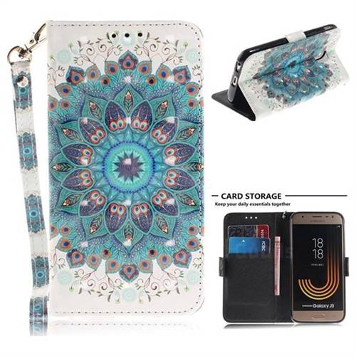 Peacock Mandala 3D Painted Leather Wallet Phone Case for Samsung Galaxy J3 2017 J330 Eurasian