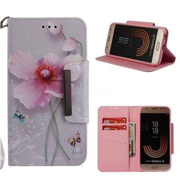 Pearl Flower Big Metal Buckle PU Leather Wallet Phone Case for Samsung Galaxy J3 2017 J330 Eurasian