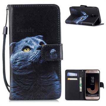 Looking Up Cat Painting Leather Wallet Phone Case for Samsung Galaxy J3 2017 J330 Eurasian