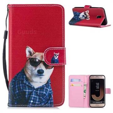 Glasses Shiba Inu Painting Leather Wallet Phone Case for Samsung Galaxy J3 2017 J330 Eurasian