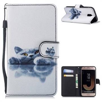 British Short Cat Painting Leather Wallet Phone Case for Samsung Galaxy J3 2017 J330 Eurasian