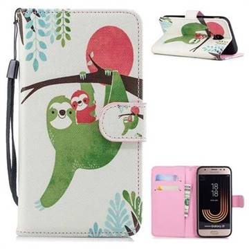 Twig Monkey Painting Leather Wallet Phone Case for Samsung Galaxy J3 2017 J330 Eurasian