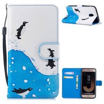 Sea Penguin Painting Leather Wallet Phone Case for Samsung Galaxy J3 2017 J330 Eurasian