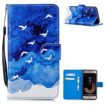 Sky Flying Bird Painting Leather Wallet Phone Case for Samsung Galaxy J3 2017 J330 Eurasian