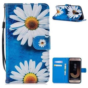 White Chrysanthemum Painting Leather Wallet Phone Case for Samsung Galaxy J3 2017 J330 Eurasian