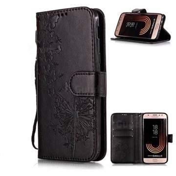Intricate Embossing Dandelion Butterfly Leather Wallet Case for Samsung Galaxy J3 2017 J330 Eurasian - Black