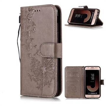 Intricate Embossing Dandelion Butterfly Leather Wallet Case for Samsung Galaxy J3 2017 J330 Eurasian - Gray