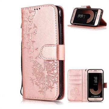 Intricate Embossing Dandelion Butterfly Leather Wallet Case for Samsung Galaxy J3 2017 J330 Eurasian - Rose Gold
