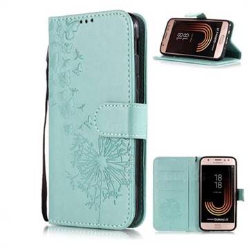 Intricate Embossing Dandelion Butterfly Leather Wallet Case for Samsung Galaxy J3 2017 J330 Eurasian - Green
