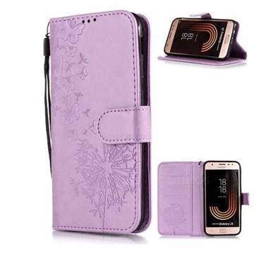 Intricate Embossing Dandelion Butterfly Leather Wallet Case for Samsung Galaxy J3 2017 J330 Eurasian - Purple