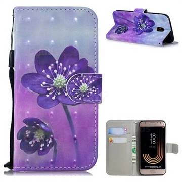 Purple Flower 3D Painted Leather Wallet Phone Case for Samsung Galaxy J3 2017 J330 Eurasian