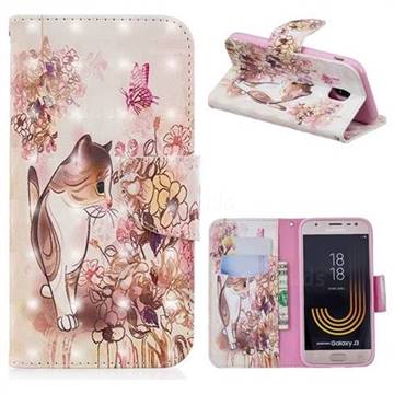 Flower Butterfly Cat 3D Painted Leather Wallet Phone Case for Samsung Galaxy J3 2017 J330 Eurasian