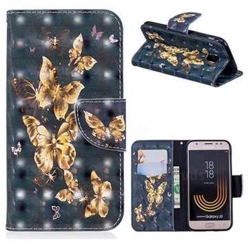 Silver Golden Butterfly 3D Painted Leather Wallet Phone Case for Samsung Galaxy J3 2017 J330 Eurasian