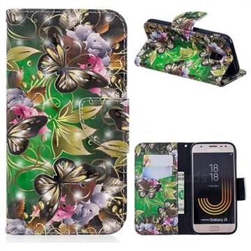 Green Leaf Butterfly 3D Painted Leather Wallet Phone Case for Samsung Galaxy J3 2017 J330 Eurasian